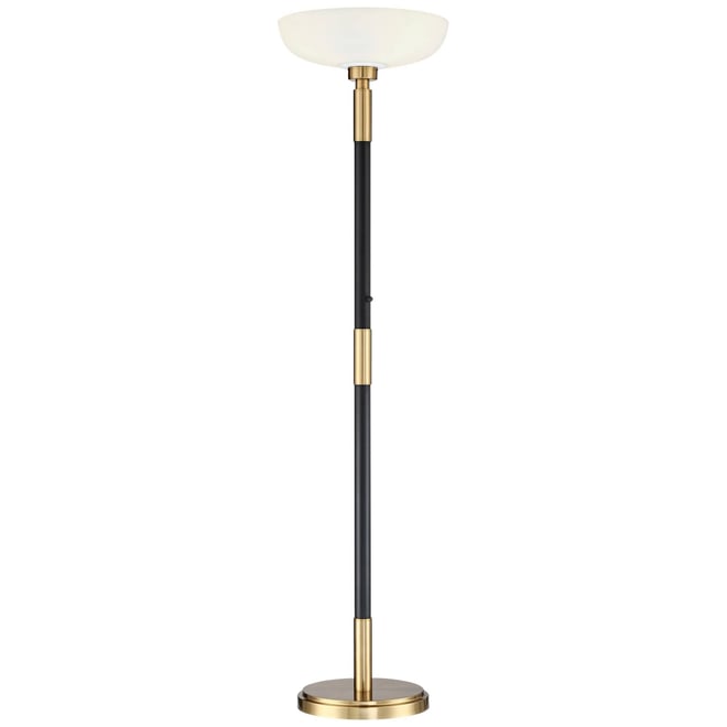 Cameron Light Blaster Modern Torchiere Floor Lamp Led 72.25" Tall Warm Antique Brass Matte Black Opal Glass Bowl Pole Light for Li