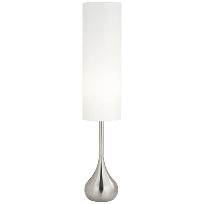 Mid Century Modern Floor Lamp 62" Tall Brushed Steel Droplet Cotton Cylinder Shade for Living Room Bedroom Office