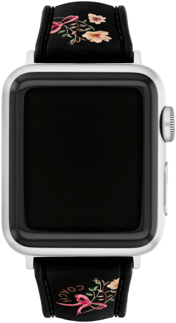 COACH Women's Black Floral Print Silicone Strap for Apple