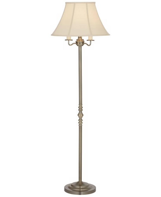 Montebello Vintage Retro Floor Lamp Standing 59" Tall Antique Brass Metal Soft Tan Bell Shade for Living Room Bedroom Office House H