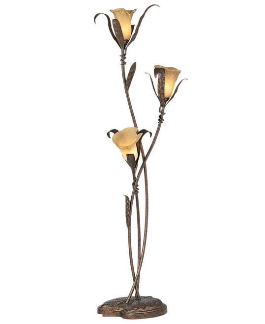 Rustic Farmhouse Sculptural Floor Lamp 68 1/4" Tall Bronze Gold 3-Light Amber Glass Intertwined Lily Flower Shade for Living