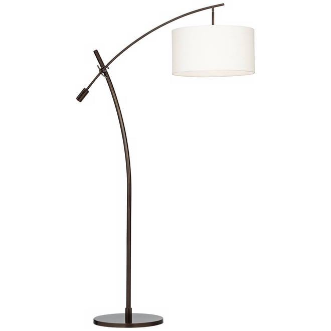 Raymond Modern Arc Floor Lamp 69" Tall Bronze Adjustable Boom Arm Off White Linen Drum Shade for Living Room Reading Bedroom