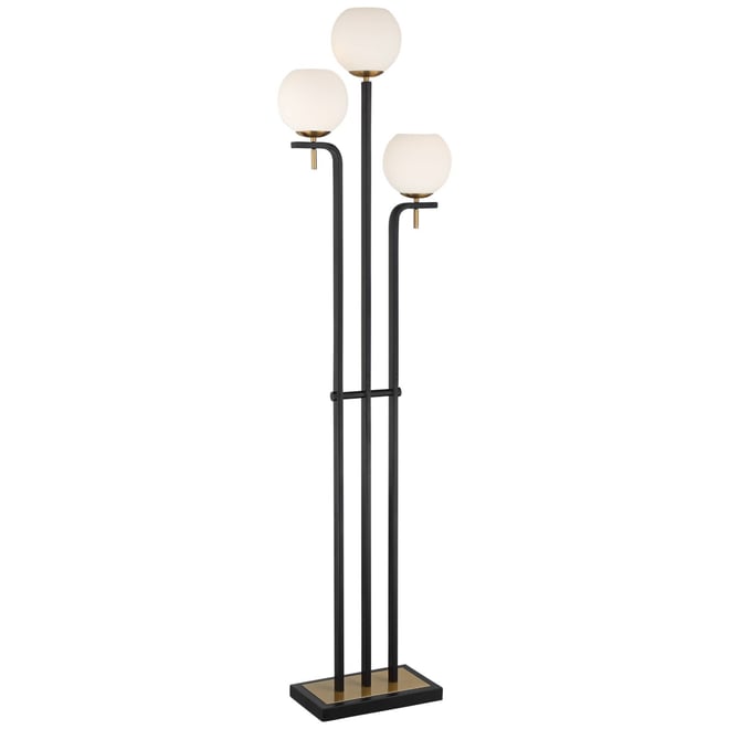 Acadia Modern Floor Lamp 71" Tall Black Warm Gold Metal 3-Light Frosted White Glass Globe Shades Decor for Living Room Reading Hou