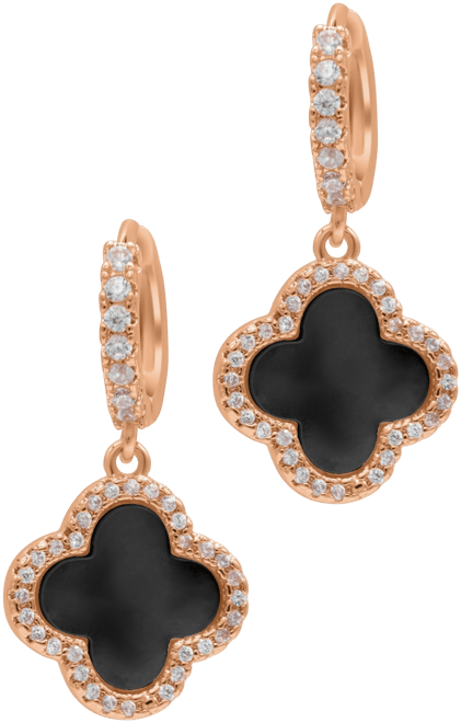 Gold Crystal Halo Colored Clover Dangle Huggie Earrings