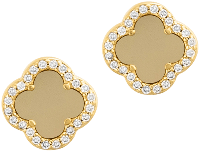 Gold Crystal Halo Matte Center Clover Earrings