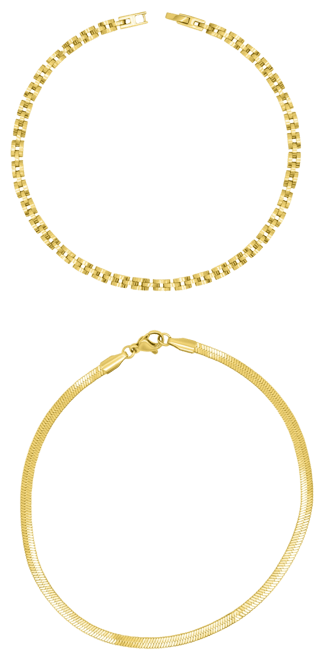 Gold Watch Band and Herringbone Anklet Set