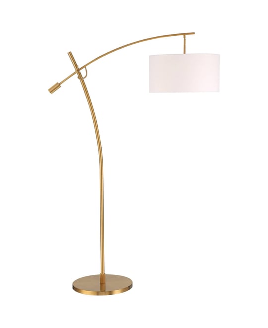 Raymond Modern Arc Floor Lamp 69" Tall Warm Gold Adjustable Boom Arm White Linen Drum Shade for Living Room Reading Office Ho