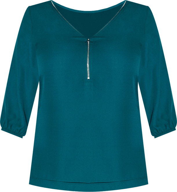 Plus Size Fashion Fling Elbow Sleeve Zip Neck Top