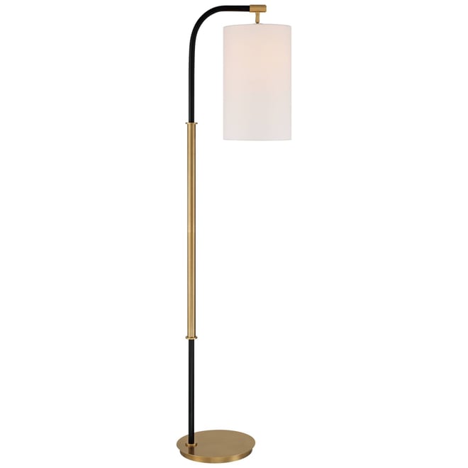 Sausalito Mid Century Modern Downbridge Floor Lamp 67" Tall Warm Gold Black Metal Linen Cylinder Shade for Living Room Readin