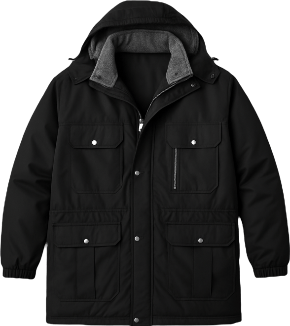 Big & Tall by KingSize Fleece-Lined Parka With Detachable Hood And 6 Pockets