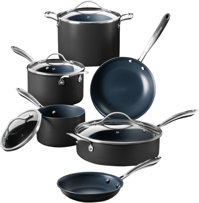 's Flavortown Hard-Anodized Laser Titanium Aluminum 10-Pc. Cookware Set