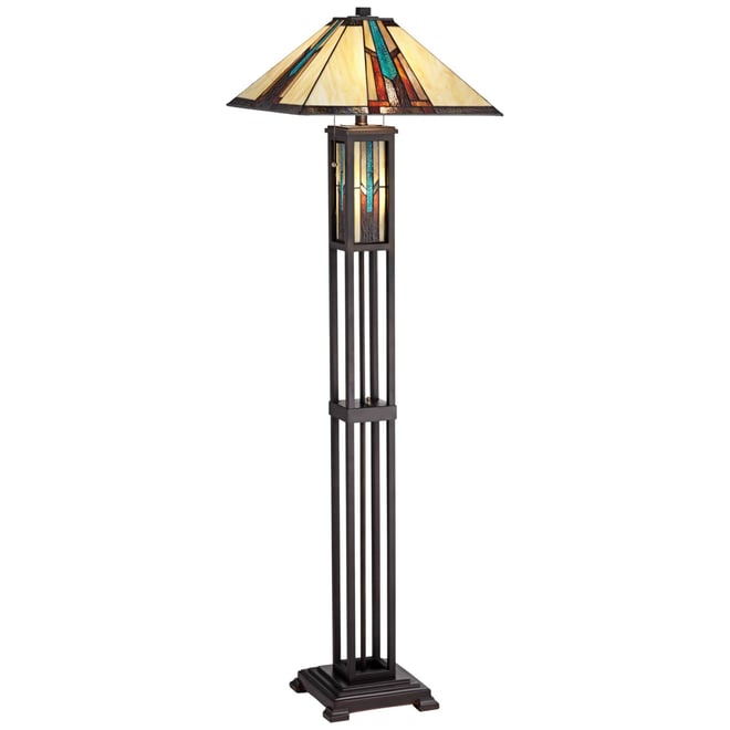 Ranier Rustic Mission Floor Lamp 59 1/2" Tall Bronze with Led Nightlight Stained Art Glass Shade for Living Room Bedroom Off