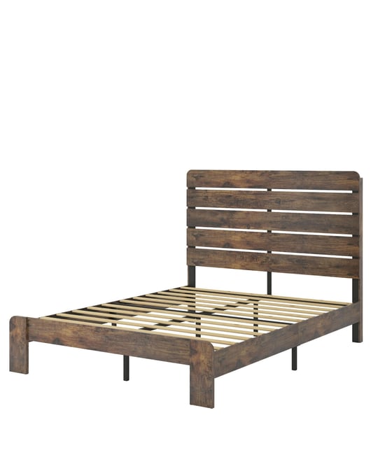 Streamdale Queen Size Wood Platform Bed Frame with Storage in Dark Brown