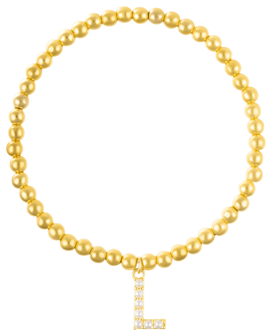Gold Stretch Bead Imitation Pearl Letter Bracelet
