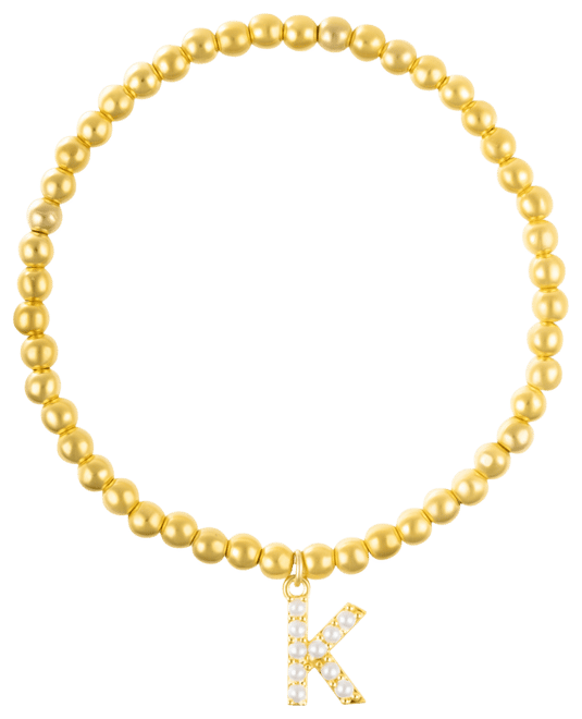Gold Stretch Bead Imitation Pearl Letter Bracelet