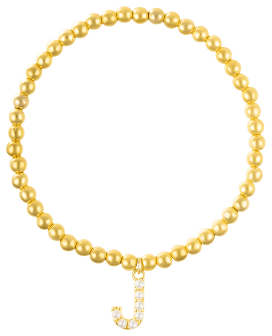 Gold Stretch Bead Imitation Pearl Letter Bracelet