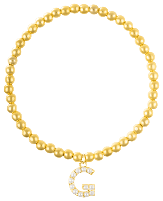 Gold Stretch Bead Imitation Pearl Letter Bracelet