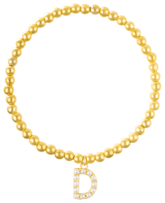 Gold Stretch Bead Imitation Pearl Letter Bracelet