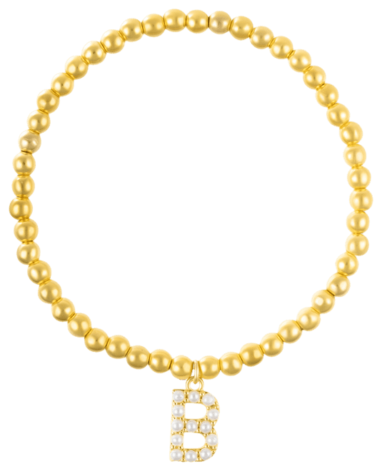 Gold Stretch Bead Imitation Pearl Letter Bracelet