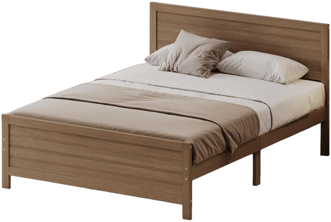 Simplie Fun Wood Platform Bed Frame with Headboard, Mattress Foundation with Wood Slat Support, No Box Spring Needed, King Size, Walnut