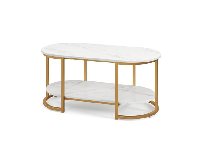 Marble Coffee Table with Open Storage Shelf-White