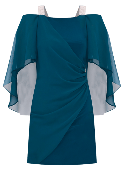 Beaded-Strap Capelet-Back Dress