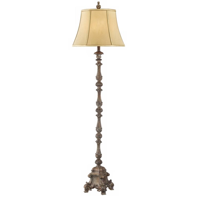 Rustic Floor Lamp 62" Tall French Faux Wood Antique Candlestick Beige Silk Bell Shade for Living Room Reading Bedroom Office