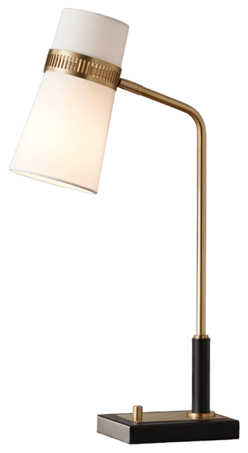 Cartwright Modern Mid Century Desk Lamp 32" Tall Antique Brass Black with Usb Charging Port Linen Shade for Bedroom Living Ro