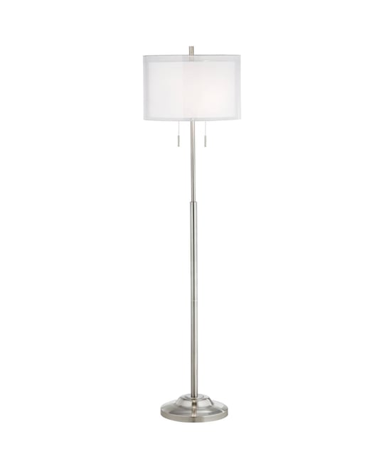 Roxie Modern Floor Lamp Standing 65 1/2" Tall Brushed Nickel Sheer Linen Double Drum Shade for Living Room Bedroom Office Hou
