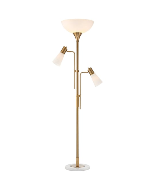 Modern Torchiere Floor Lamp with Side Lights 71" Tall Warm Gold Frosted Glass Shade for Living Room House