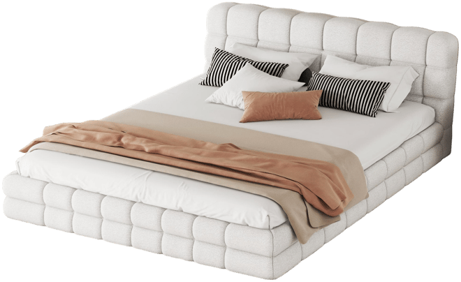 Streamdale Queen Size Upholstered Platform Bed, White