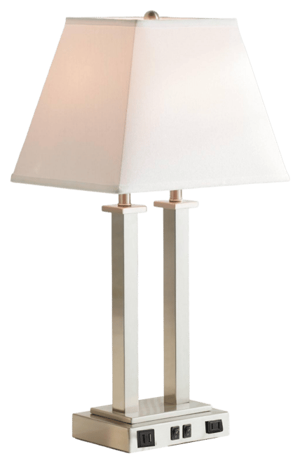 Amity Modern Table Lamp 26" High Brushed Nickel with Usb and Ac Power Outlet in Base White Linen Shade for Bedroom Bedside De