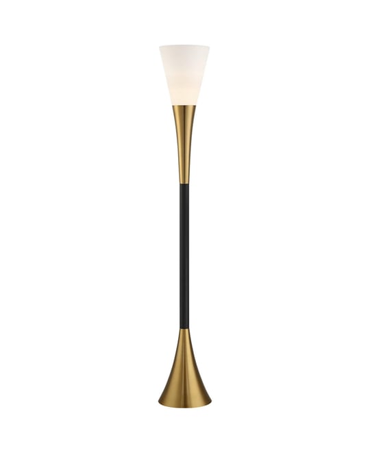 Piazza Modern Torchiere Floor Lamp 72 1/2" Tall Black Brass Metal Frosted White Glass Shade for Living Room Bedroom Office Ho