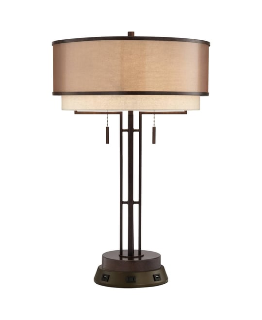 Industrial Table Lamp with Usb and Ac Power Outlet Workstation Charging Base 26" High Bronze Double Shade Living Room