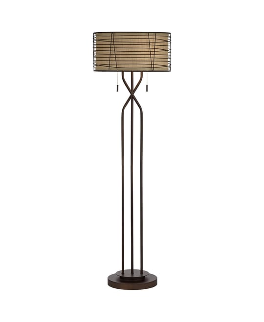 Marlowe Rustic Farmhouse Floor Lamp 60 1/2" Tall Bronze Metal Oster Woven Burlap Fabric Inner Drum Shade for Living Room Bedr
