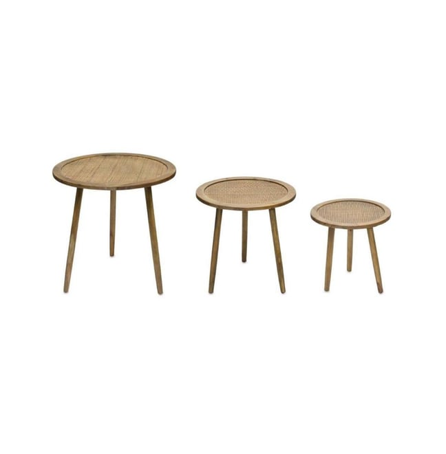Set of 3 Rattan Wood Accent Tables