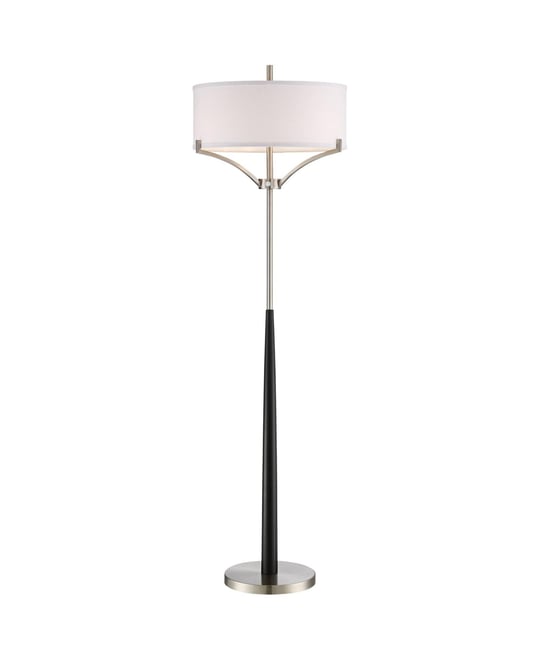 Avery Modern Shabby Chic Standing Floor Lamp 62" Tall Black Brushed Nickel Silver White Linen Fabric Drum Shade Decor for Living Room Rea