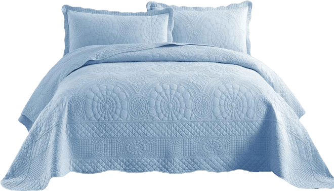 3 Pcs 100% Cotton Oversized Bedspread Quilt Set Embroidery Tf -King