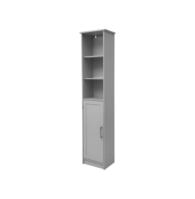 Merrick Lane Vigo Slim Linen Tower Organizer With Adjustable Cabinet Shelves, Open Shelves, And Magnetic Closure Doors