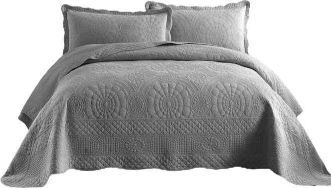 3 Pcs 100% Cotton Oversized Bedspread Quilt Set Embroidery Tf -King