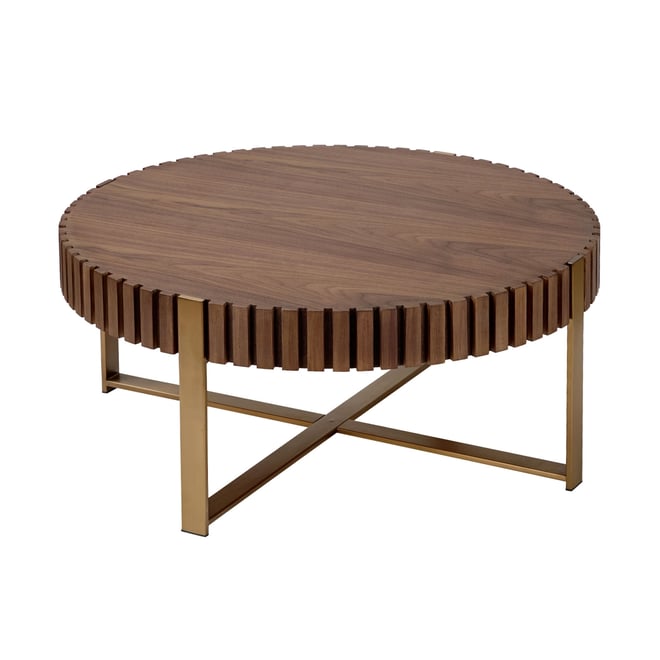 Modern Wood Coffee Table with Stainless Steel Pedestal Base
