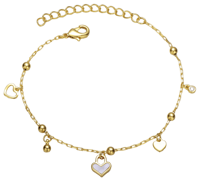 14k Yellow Gold Plated Adjustable Bracelet with Heart Charms and Beads for Kids