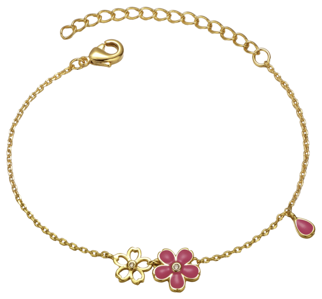 Kids 14k Gold Plated Pink Flower Charm Bracelet
