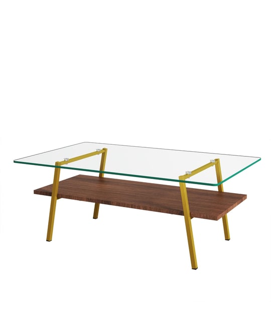 Transparent Glass Coffee Table, Gold Metal Legs