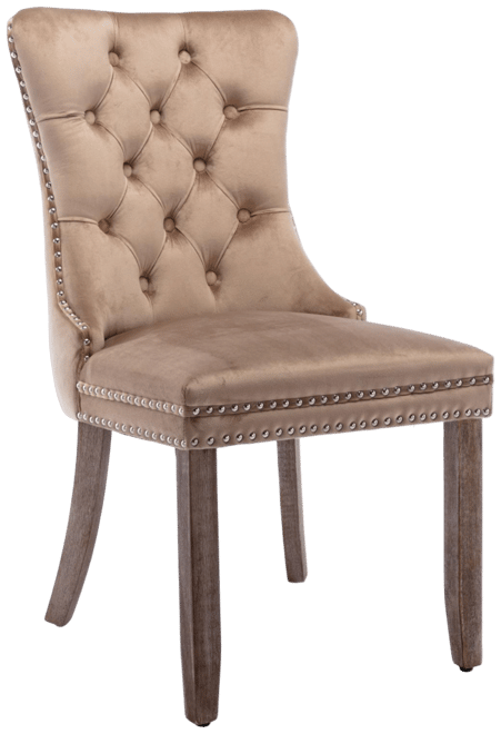 2 Pieces Set, Khaki Velvet Dining Chairs With Wood Legs