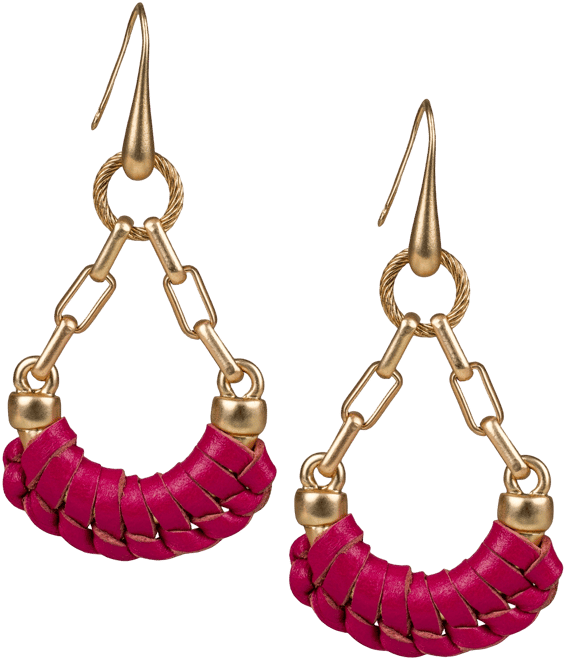 Gold-Tone Leather-Wrapped Open Drop Earrings