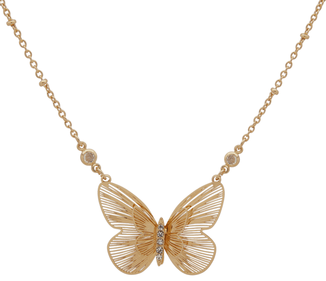 Gold-Tone Pave Butterfly Pendant Necklace, 16" + 3" extender