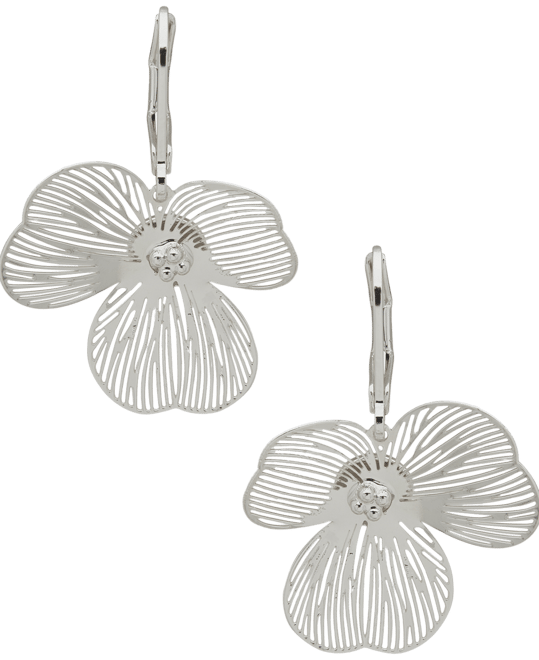 Silver-Tone Openwork Flower Drop Earrings