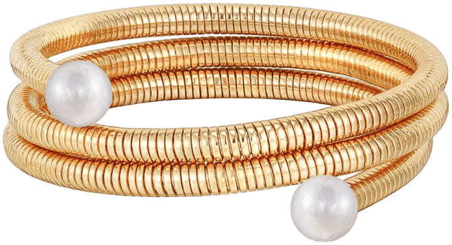 Cultivated Pearl Spring Band Flex 18k Gold Plated Cuff Bracelet