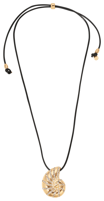 Swirled Shell Pendant Black Cord Necklace